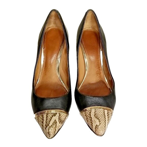 Coach Shoes Size 8B Black Heel with Snake Skin Pointed Toe and Gold Band - Picture 1 of 13